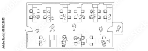 Top View Office People CAD Blocks - Semi Thick Line Human Figures for Workspace and Corporate Interior Floor Plans