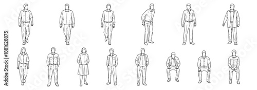 Top View People CAD Blocks - Professional Semi Thick Line Human Figure Symbols for Clear Architectural Design