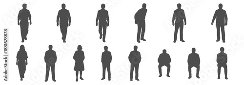 Top View People Silhouette CAD Blocks - Semi Thick Solid Black Human Figures for Technical Floor Plan Visualization