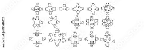 Top View Restaurant People CAD Blocks - Technical Seated and Standing Customer Figures for Cafe and Dining Layouts