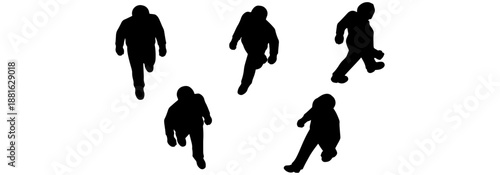 Top View Walking People Silhouette CAD Blocks - Solid Black Moving Human Figure Symbols for Architectural Circulation Plans