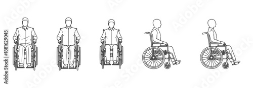Wheelchair Users CAD Blocks with Semi Thick Lines - Technical Accessibility Symbols for Inclusive Architectural Design