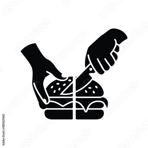 Hands assembling a burger isolated on white background, Vector, illustration