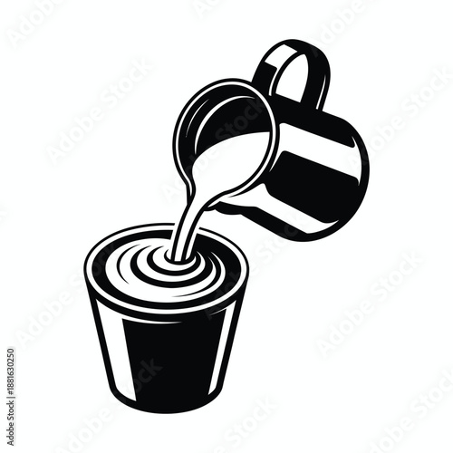 Pouring cream into coffee isolated on white background, Vector, illustration