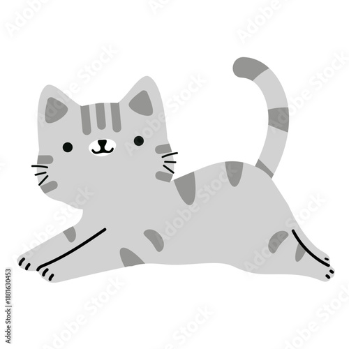 Flat design minimalist gray cat