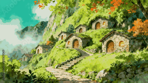 Quiet Countryside English Peaceful Hillside isolated watercolor vector illustration svg