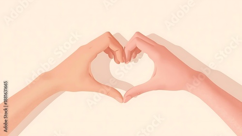 Minimalist illustration of hands forming a heart shape on warm background.