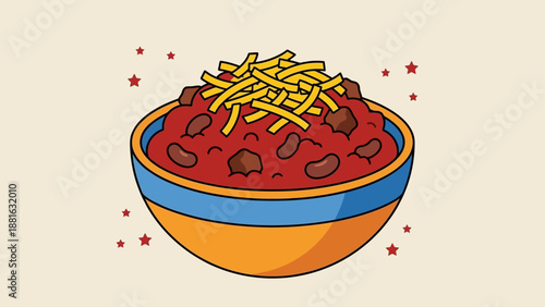 Chili Con Carne Bowl with Shredded Cheese and Stars Illustration