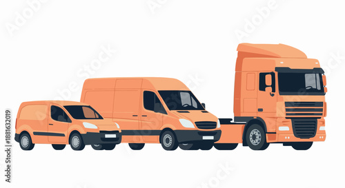 Orange Delivery Fleet Trucks and Vans Convoy Illustration