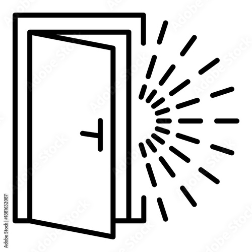 Open door with light rays symbolizing opportunity, hope, new beginnings, and future potential.
