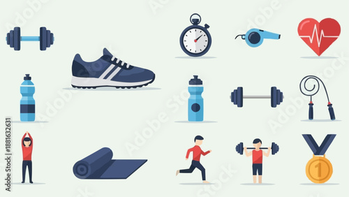 Fitness and Sports Equipment Collection Flat Icons.