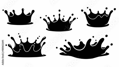 Five Black Ink Splashes Shaped Like Crowns.