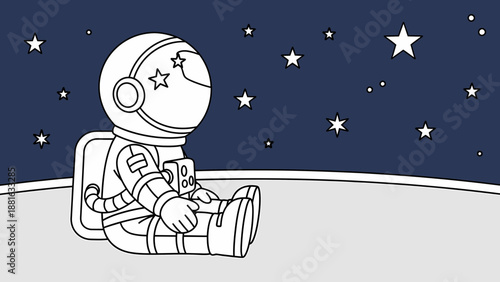 Astronaut Sitting on Moon Surface Relaxing.