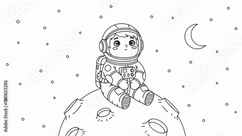 Astronaut Sitting on Planet with Stars.