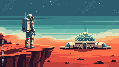 Astronaut Standing Near Futuristic Space Station.