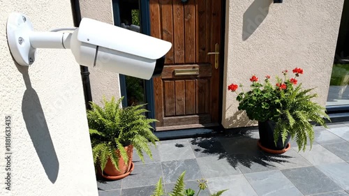 Home security camera monitoring front door entrance