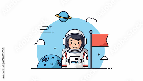 Cartoon Astronaut in White Space Suit.