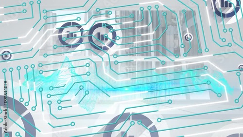 Animation of processor socket and falling graphs over screen