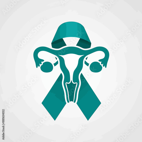 Teal Ribbon Uterus Symbol, Gynecological Health Awareness, Female Reproductive System