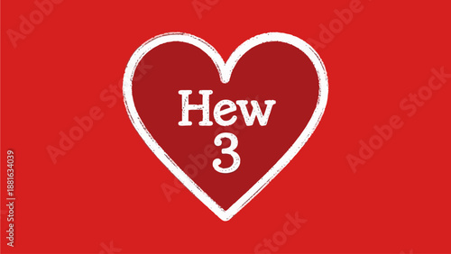 A red heart symbol with Hew 3 text inside on a solid red background