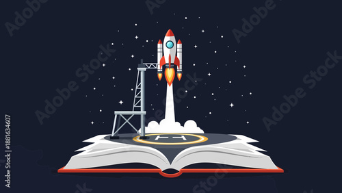 Rocket Launching from Open Book Illustration 2.
