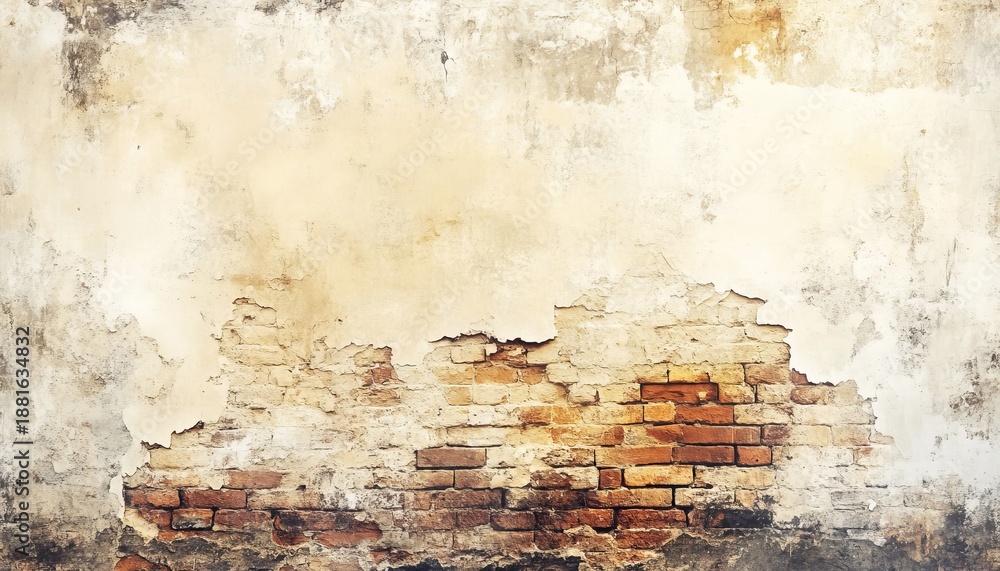 Obraz premium Vintage Aged Brick Wall with Plaster Decay, Retro Style Background for Historical Concepts