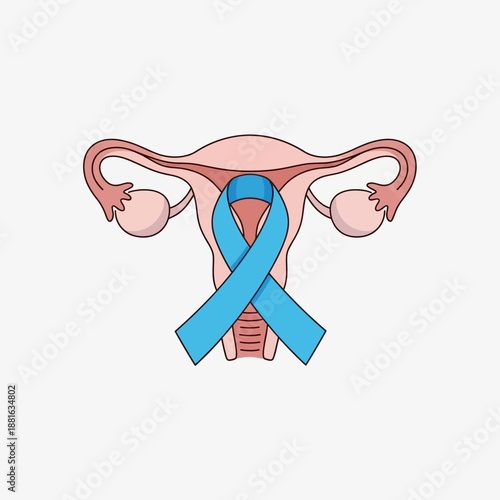 Uterus with Blue Awareness Ribbon - Women's Health and Gynecology Concept