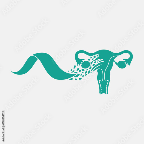 Uterus Anatomy Illustration with Fallopian Tubes and Ovaries, Teal Color
