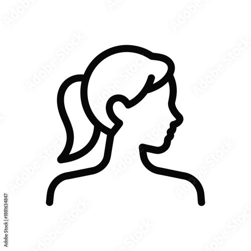 Silhouette of a young girl with ponytail isolated on white background, Vector, illustration