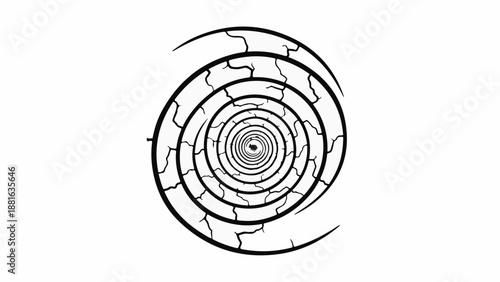 Abstract swirling vortex with cracked texture creates a sense of depth and mystery