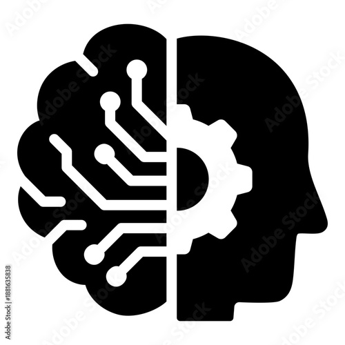 Artificial intelligence human head symbol with circuit brain, representing digital thinking, machine intelligence, human–machine interaction, smart thinking, neural networks, digital mind.