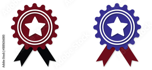 Award Ribbon Badge Icon Set with Star Representing Achievement, Excellence, and Recognition