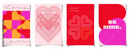 Pattern with glossy red and pink hearts on pink background. Large sale text in center. Festive Valentine layout for shopping or seasonal discount promotion.