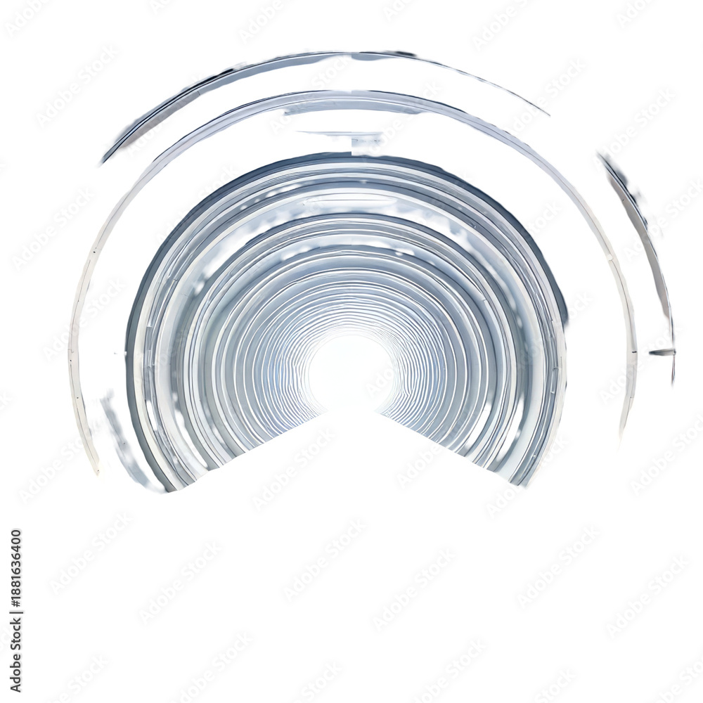 Fototapeta premium Distorted tunnel with light at the end, set on black