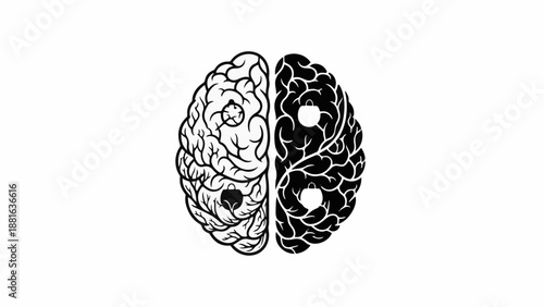 Symbolic brain split into yin and yang, representing duality and balance of mind.