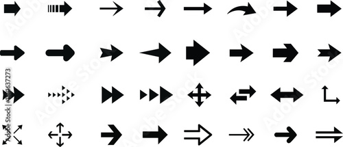 Title Arrow icon set. Arrow. Cursor. Black vector arrows icons. Collection different arrows sign. Modern simple arrows. Black arrow pointing to the right. Black direction pointer. Vector illustration 