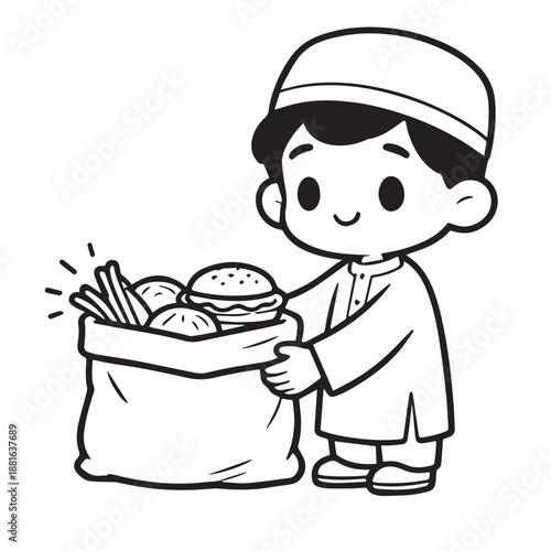 Cute boys ramadhan coloring pages coloring book logo icon vector illustration Ramadan Mubarak  kareem, Eid Al fitr Islamic moslem