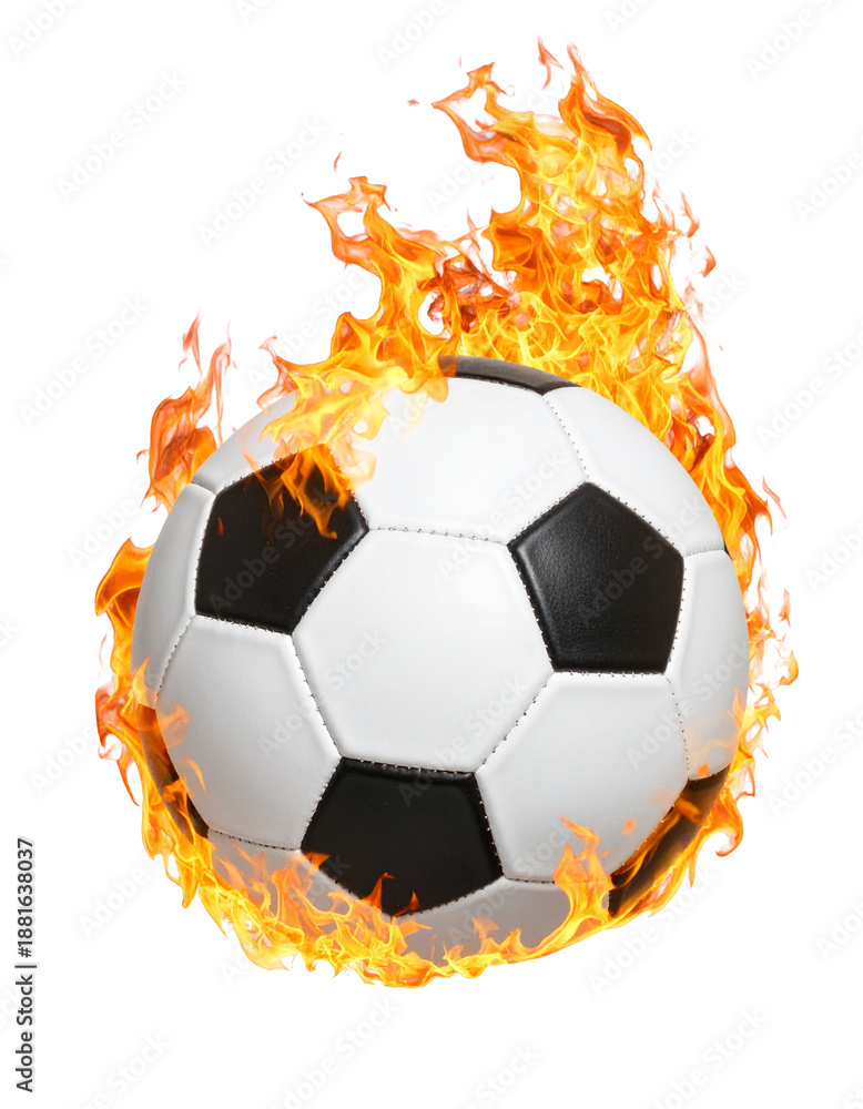 Fototapeta premium Flying soccer ball Engulfed in Flames isolated on transparent or white background