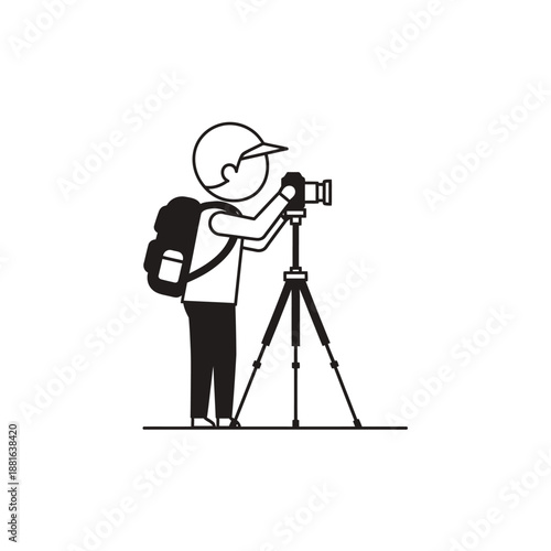 Photographer with Backpack and Tripod Capturing Image