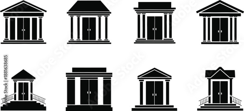 Set of Bank and Government Building Silhouette Icons