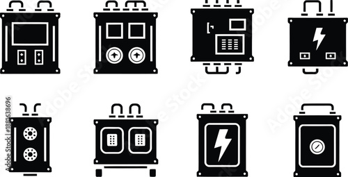 Electrical Transformer and Power Generator Vector Glyph Icon Set