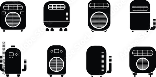 Portable Air Conditioner and Heater Appliance Vector Icon Set