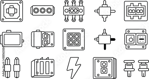Electrical Components and Mechanical Hardware Outline Icon Set