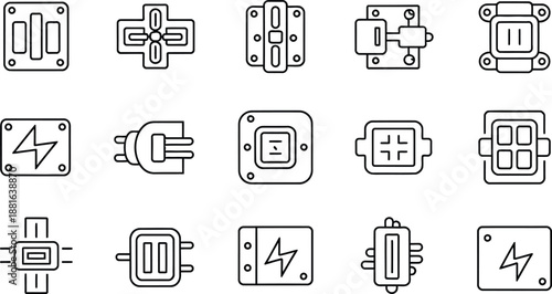 Electrical Components and Mechanical Hardware Outline Icon Set