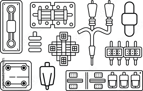 Abstract Technical Schematic Components and Electronic Circuit Icons Vector Set