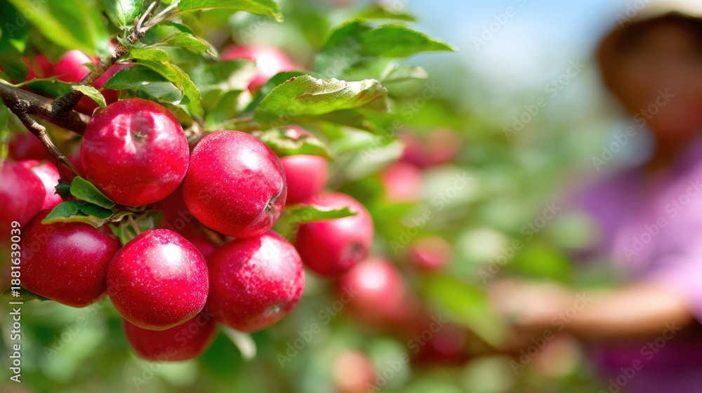 Obraz premium Picking apples in an orchard during a sunny day in autumn season