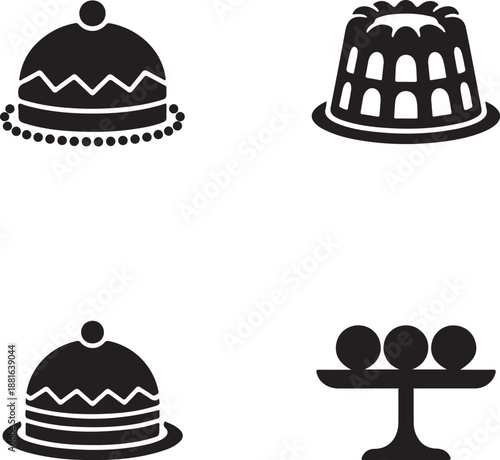 Delicious assortment of dessert and cake icons featuring various sweet treats