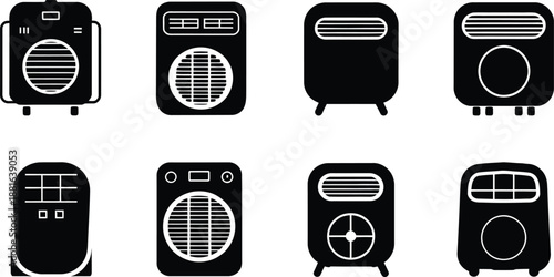 Portable Air Conditioner and Heater Appliance Vector Icon Set