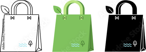 Reusable eco-friendly shopping bag icon set for sustainable lifestyle and plastic-free environment