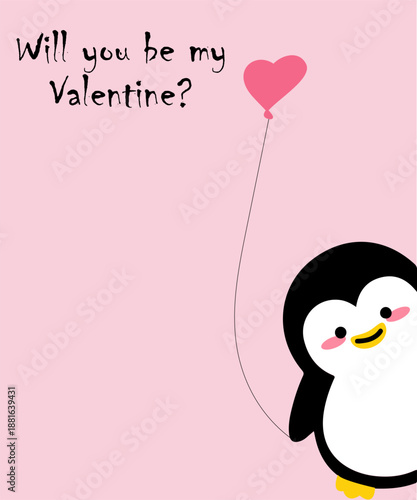 Cute cartoon penguin asking will you be my valentine